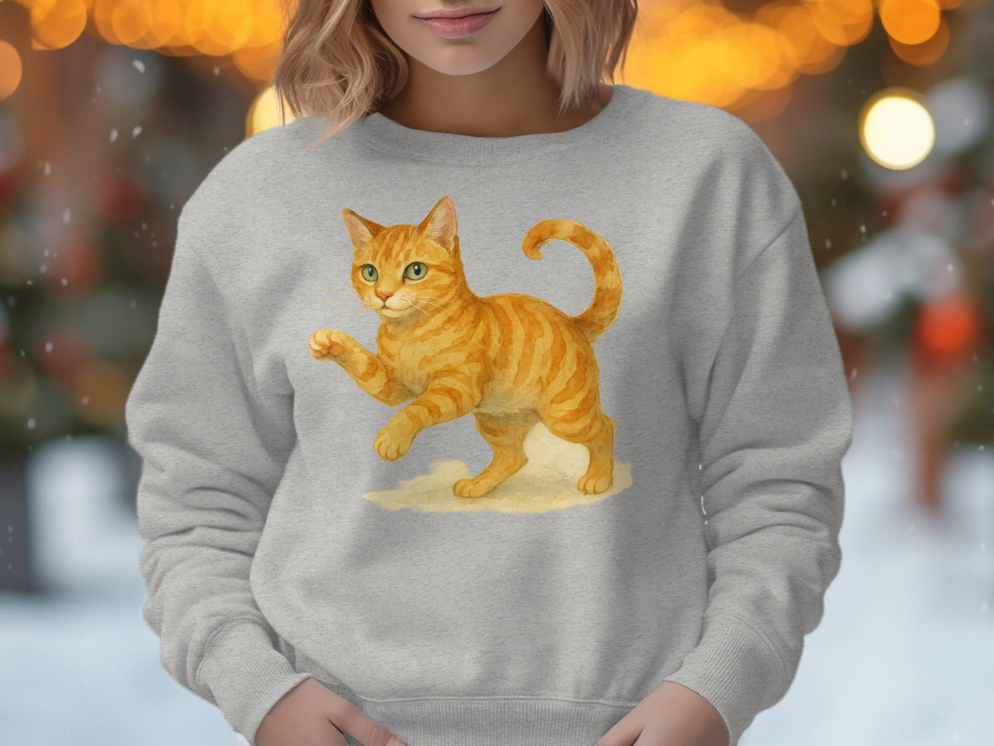 Cute Orange Tabby Cat Design on Grey Sweatshirt product