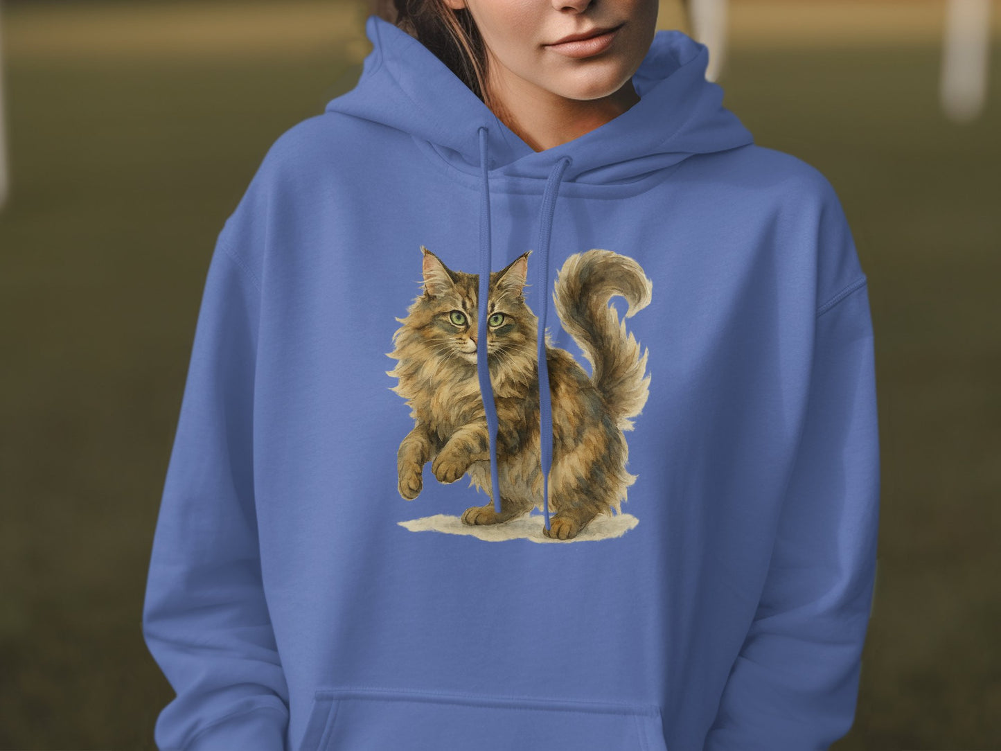 Cozy Blue Hoodie with Majestic Cat Design product type