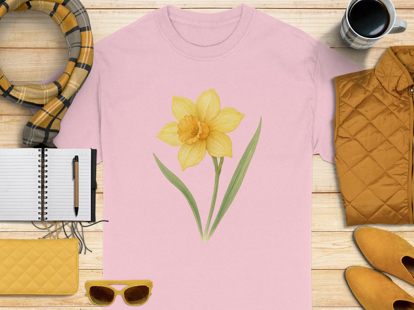 Pink Shirt with Yellow Daffodil Illustration product type
