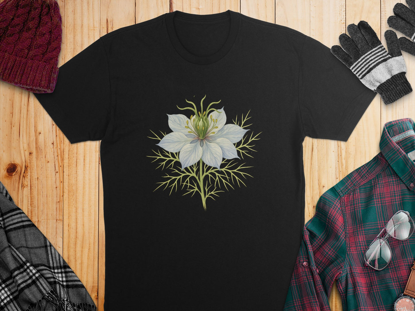 Unique Flower Design Graphic Black T-Shirt product type