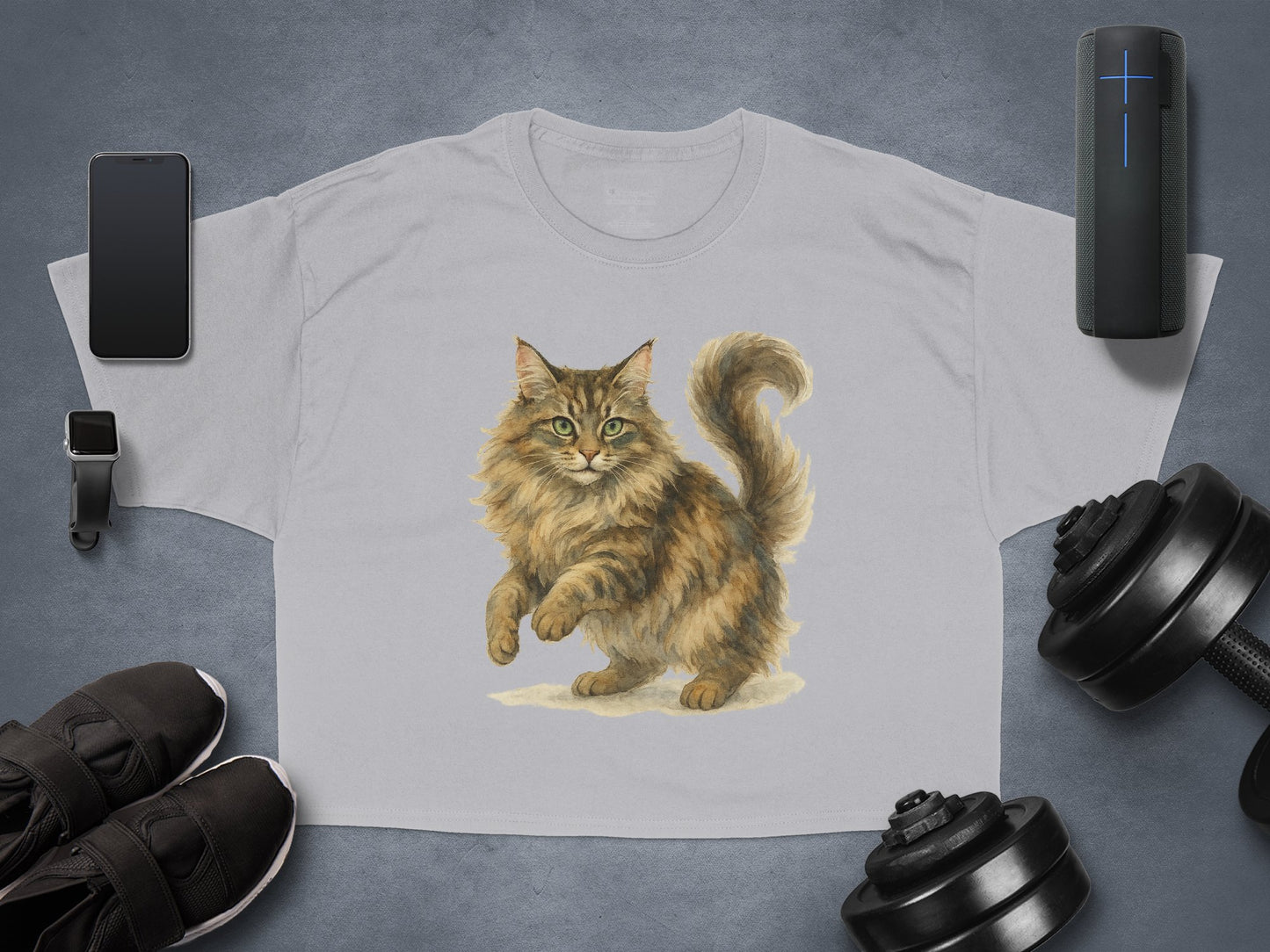 Adorable Fluffy Cat Print Casual Grey Shirt product type