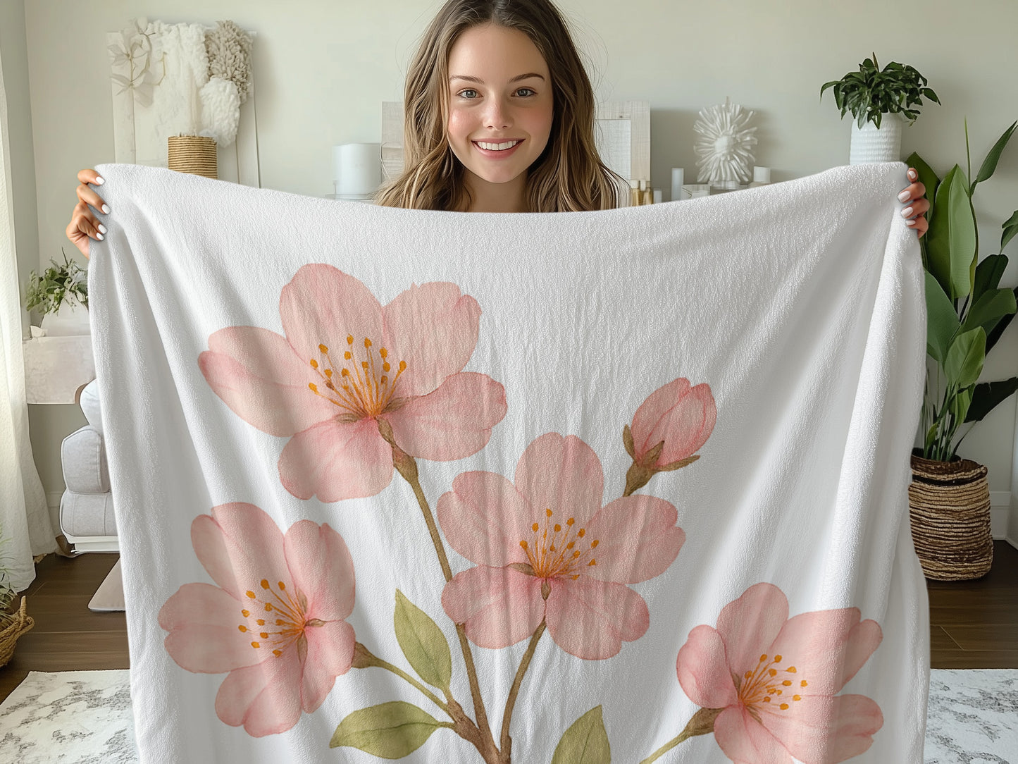Cherry Blossom Print Blanket Cozy Home Product