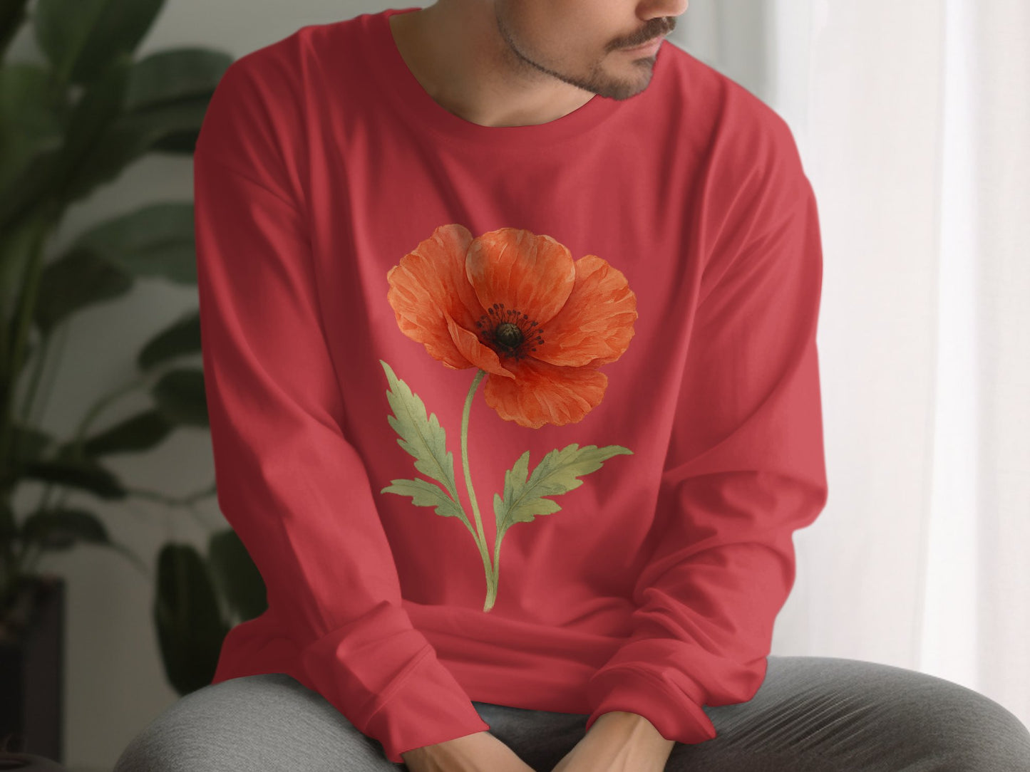 Bold Red Long Sleeve Shirt with Floral Print product