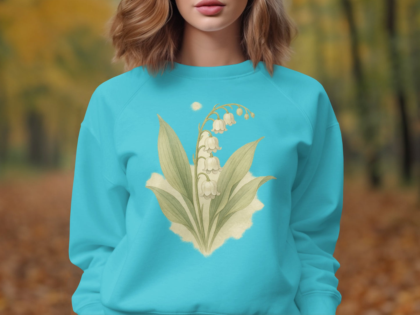 Lily of the Valley Print on Turquoise Sweatshirt product