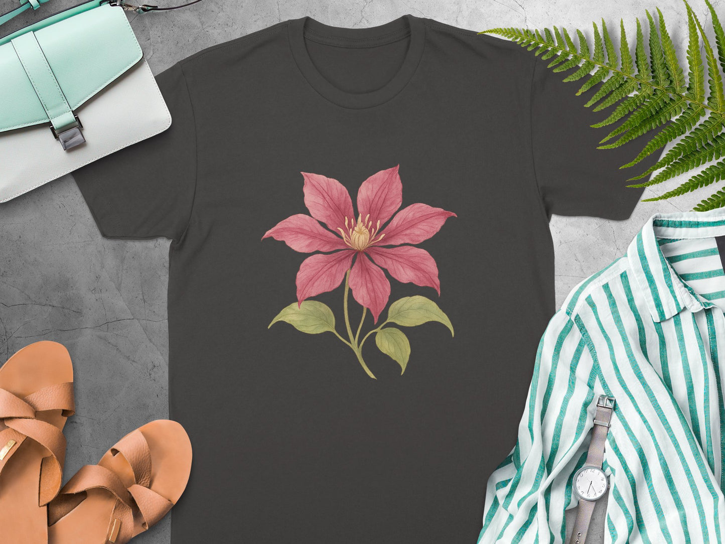 Elegant Botanical Illustration Black T-Shirt product type