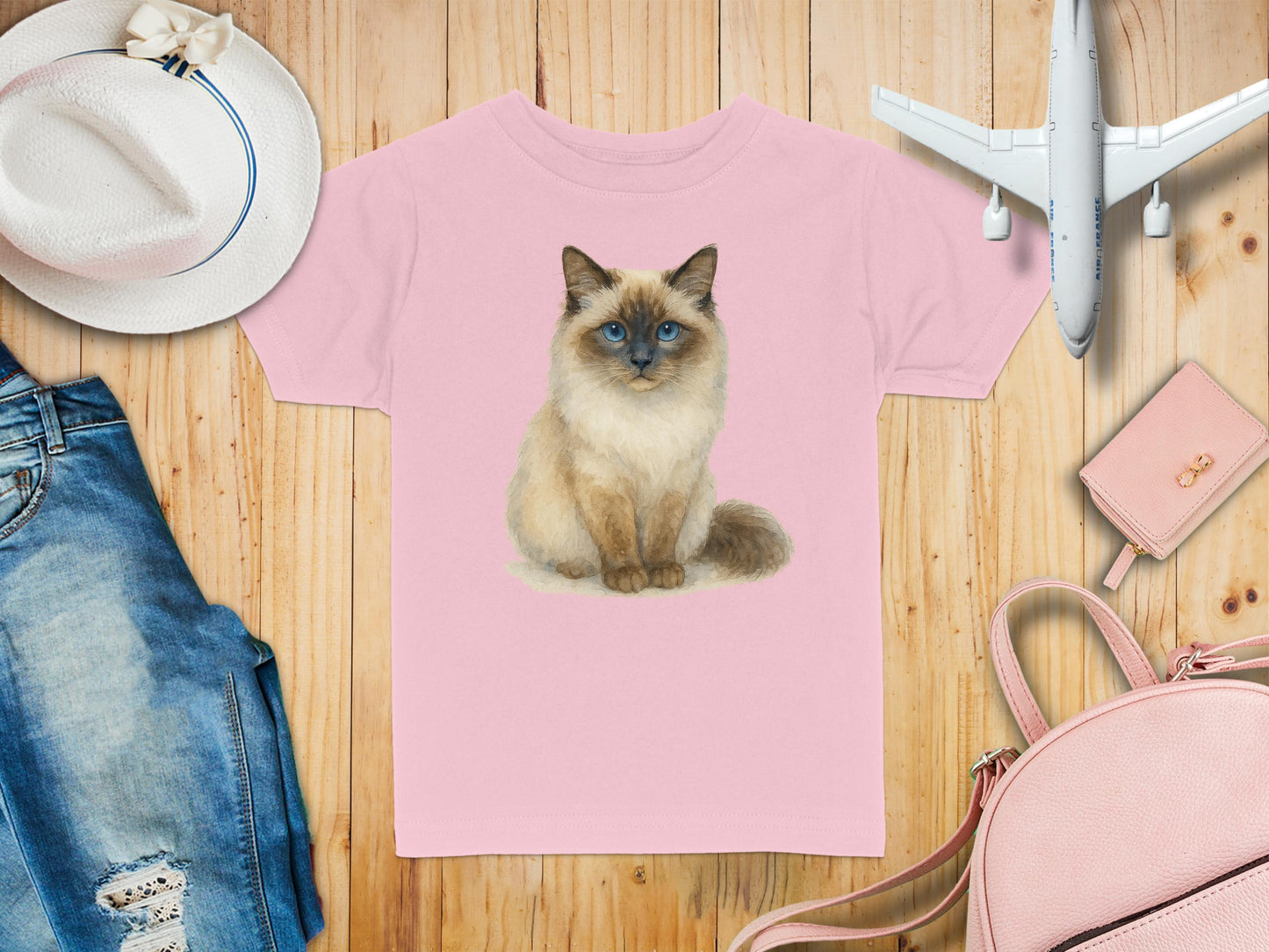 Cute Fluffy Cat Print T-Shirt for Kids Unique Product