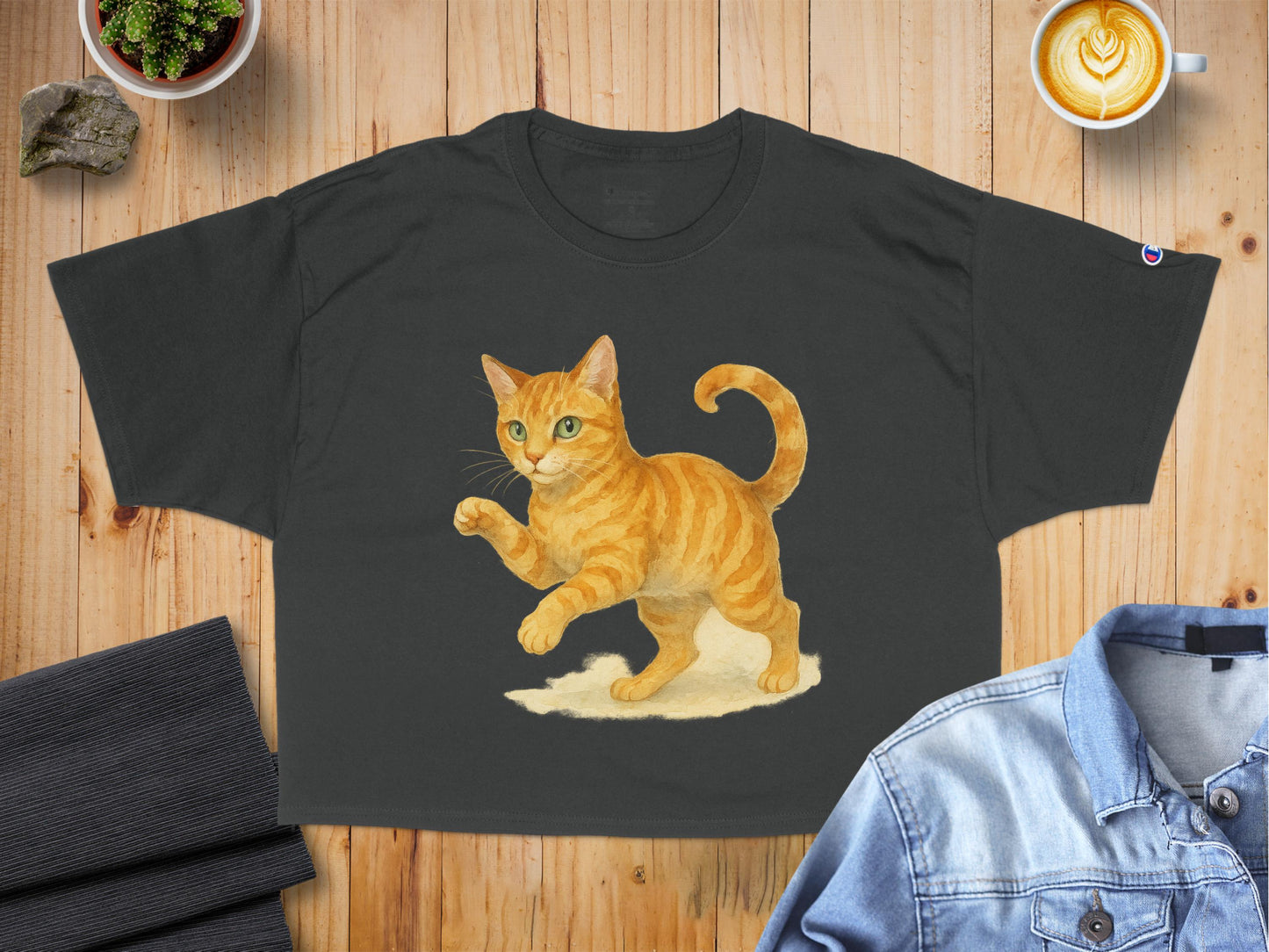 Playful Ginger Cat Design Black T-shirt product type