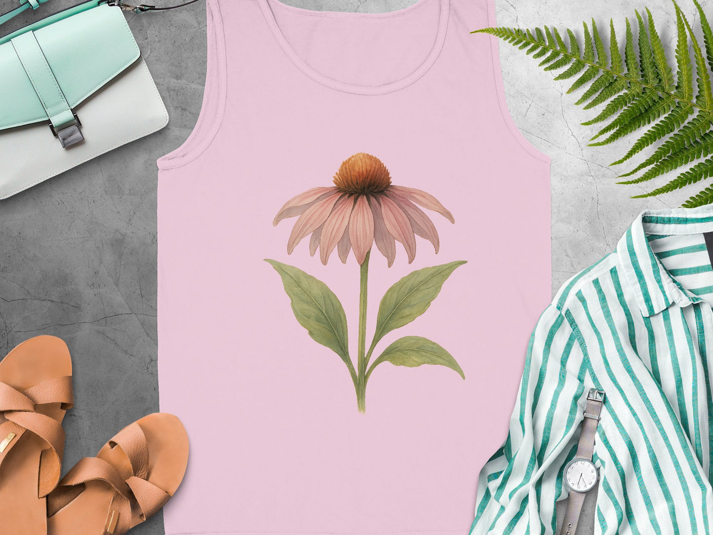 Elegant Pink Tank Top with Single Flower Design product