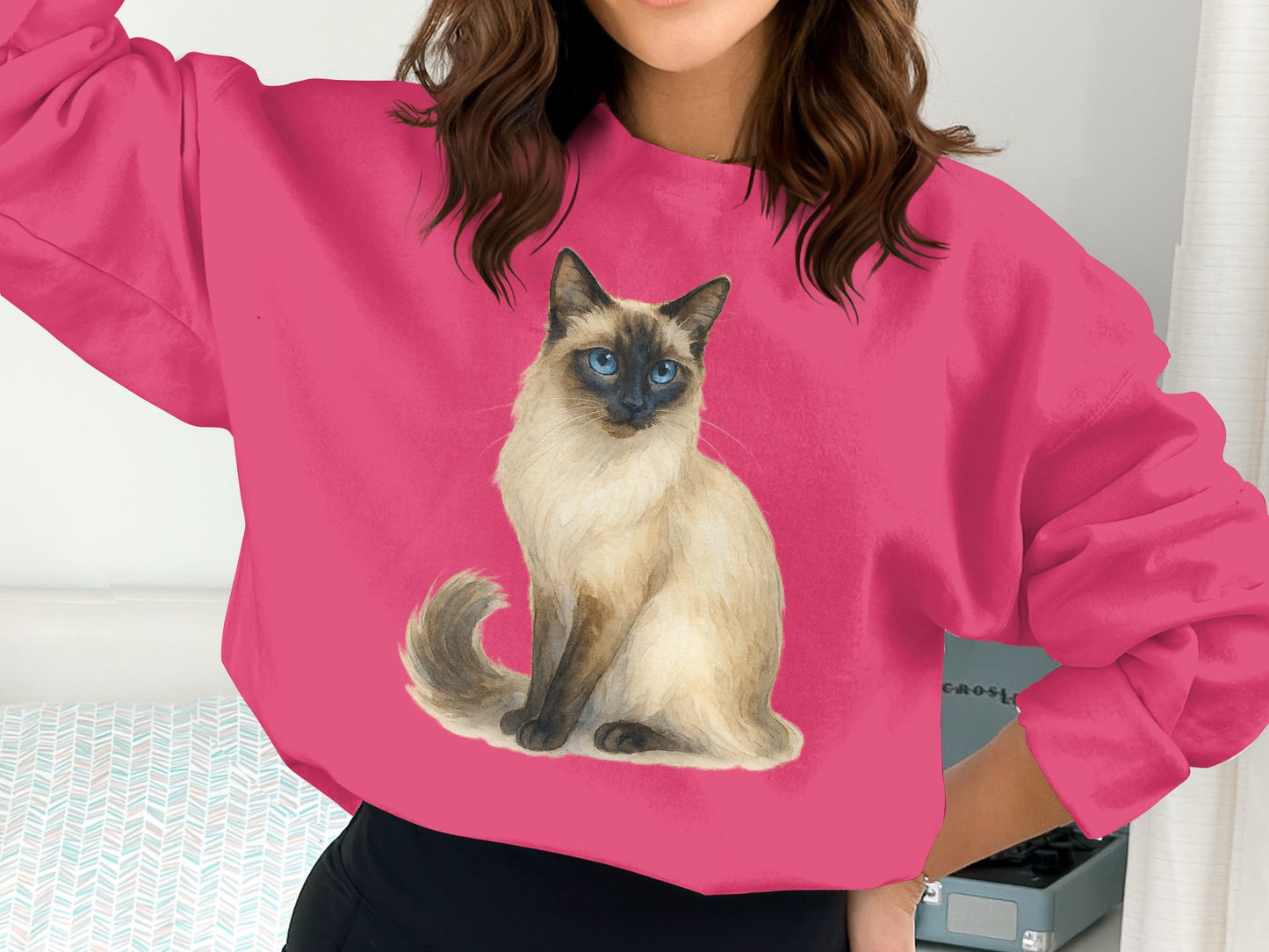 Pink Long Sleeve Cat Print Crewneck Sweater product type