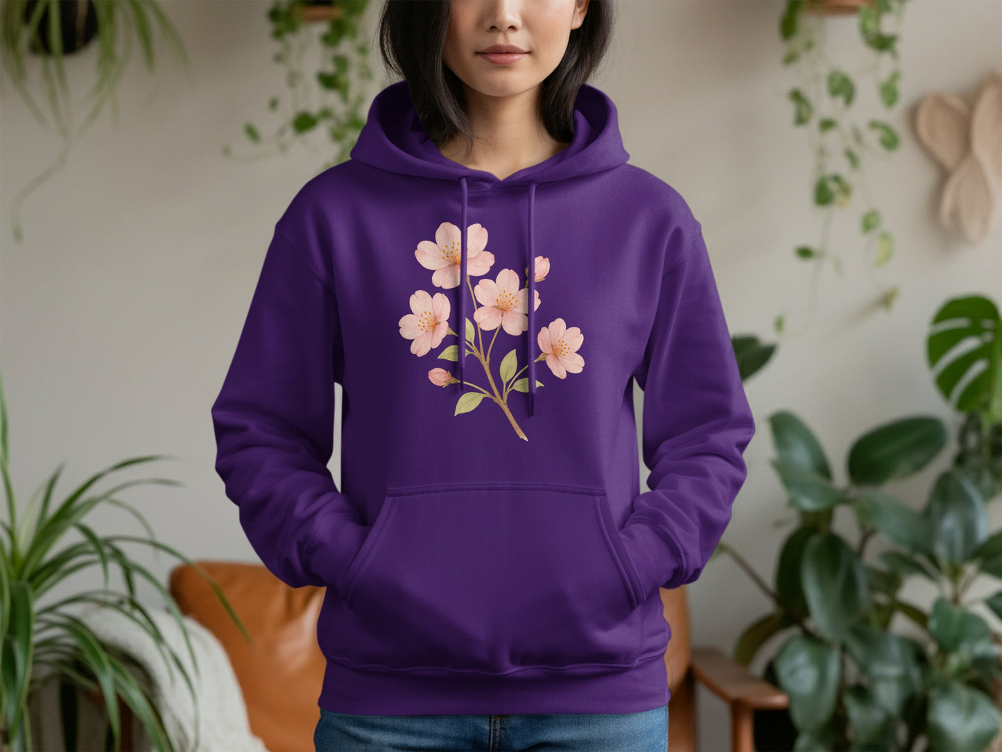Vibrant Purple Hoodie with Cherry Blossom Design product type