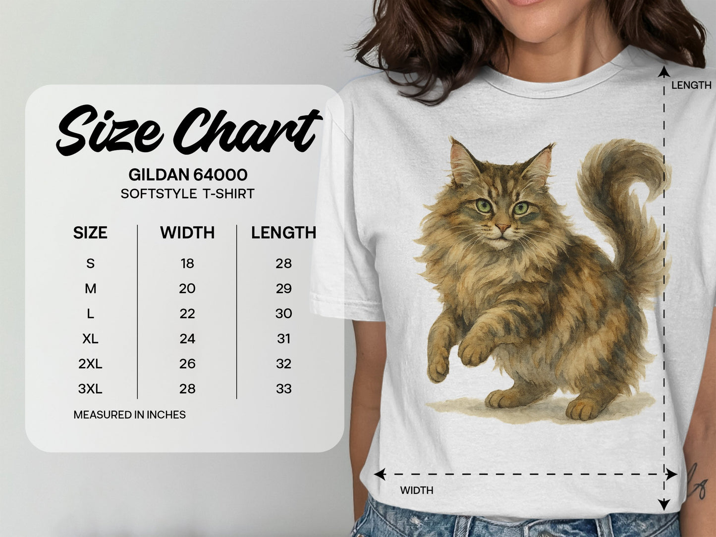Charming Long-Haired Cat Graphic Design T-Shirt product