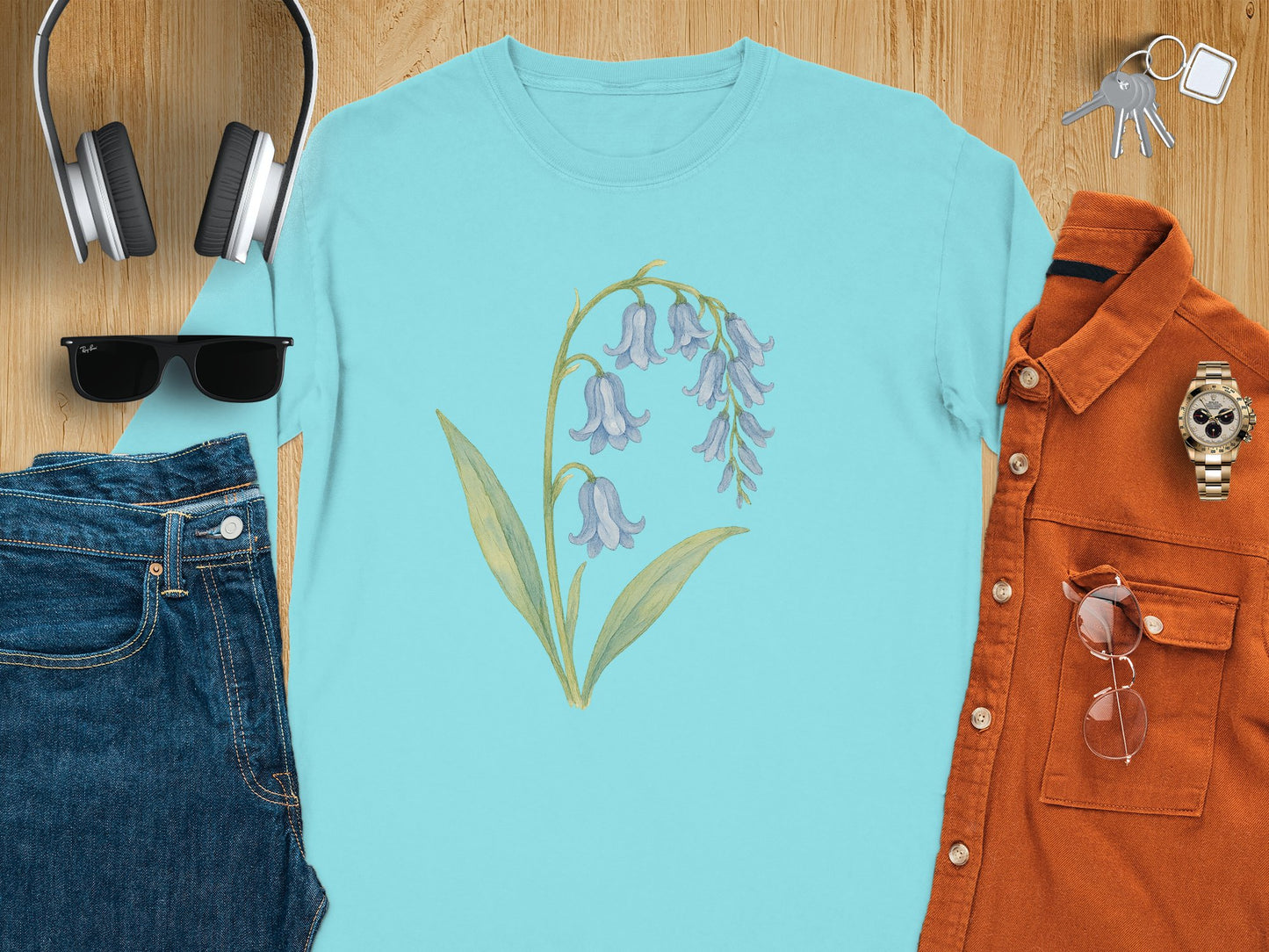 Blue T-shirt with Light Blue Flower Design product type