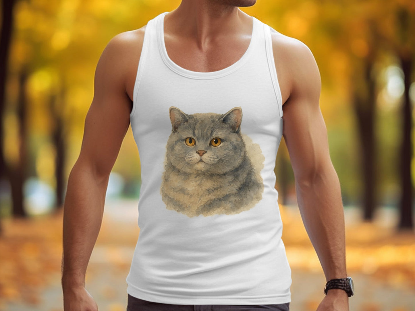 Majestic Grey Cat Printed Tank Top product