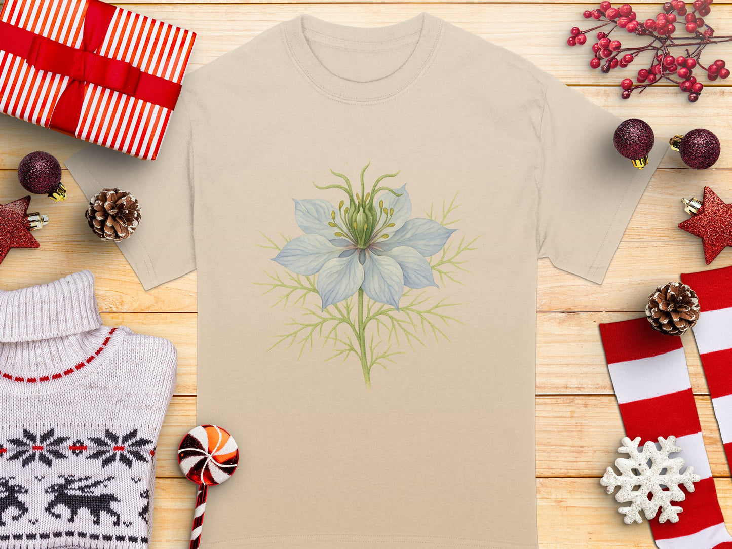 Winter Holiday Floral Graphic T-Shirt Christmas product