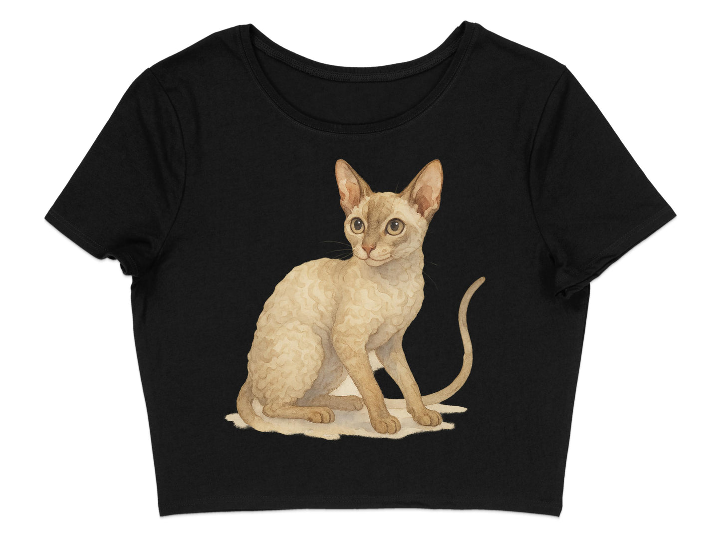 Cute Sitting Cat on Black Crop Top product