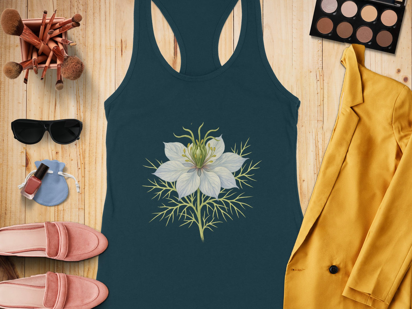 Elegant Botanical Design on Racerback Tank Top product type