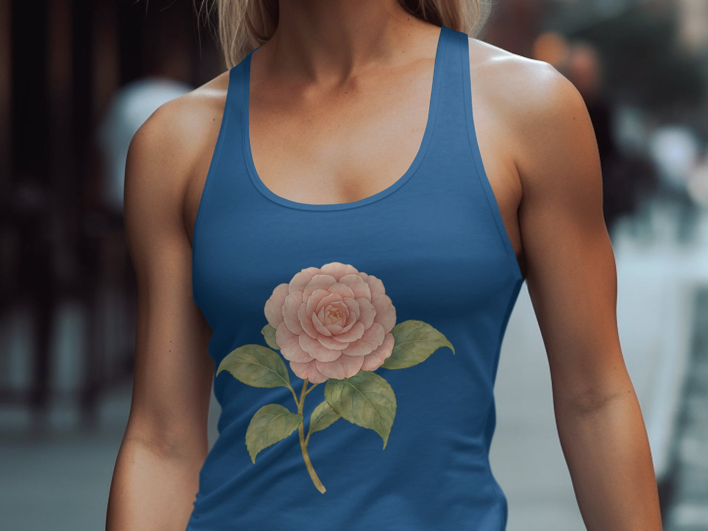 Floral Blue Tank Top with Elegant Rose print product type