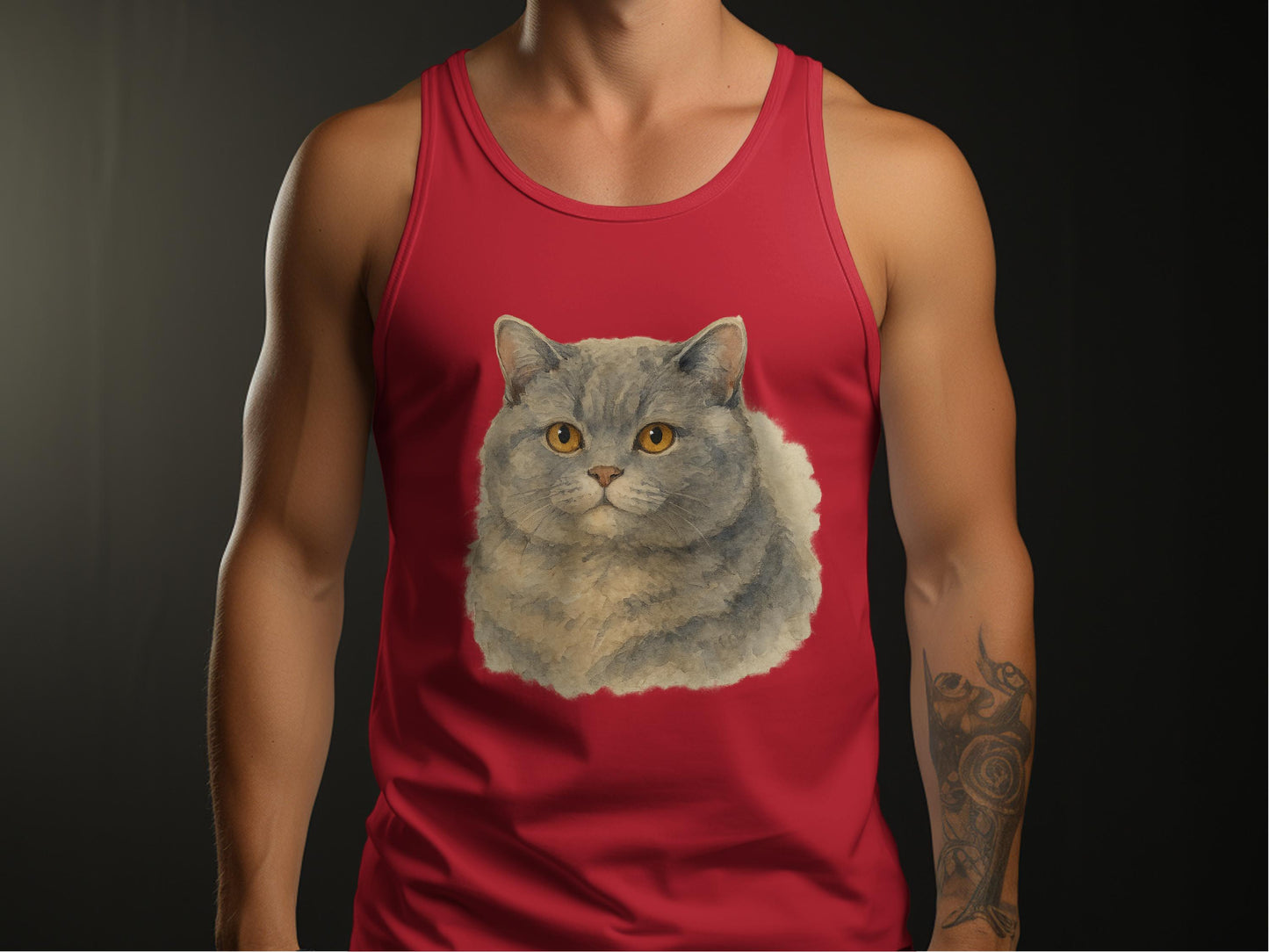 Cat Art on Red Tank Top Stylish Casual Wear product