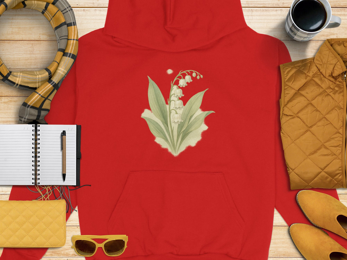 Cozy Red Hoodie with Lily Design product type