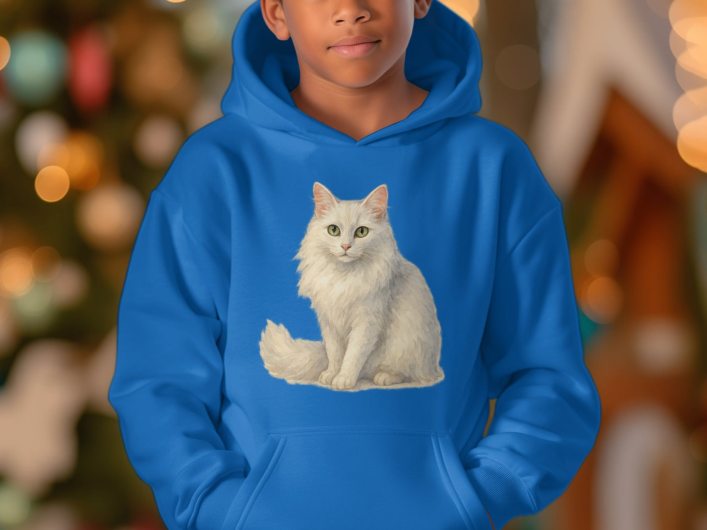 Cute White Cat Print Hoodie Perfect Holiday Product