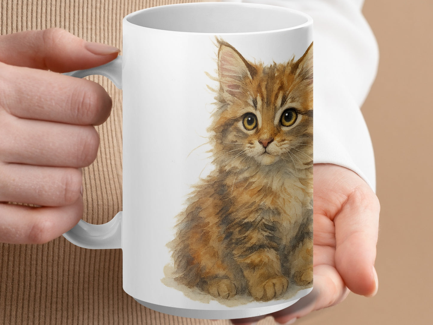 Cute Adorable Kitten Illustration on Coffee Mug product