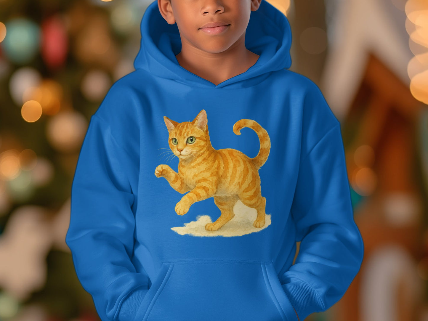 Blue Hoodie with Cat Design Kids Clothing Product