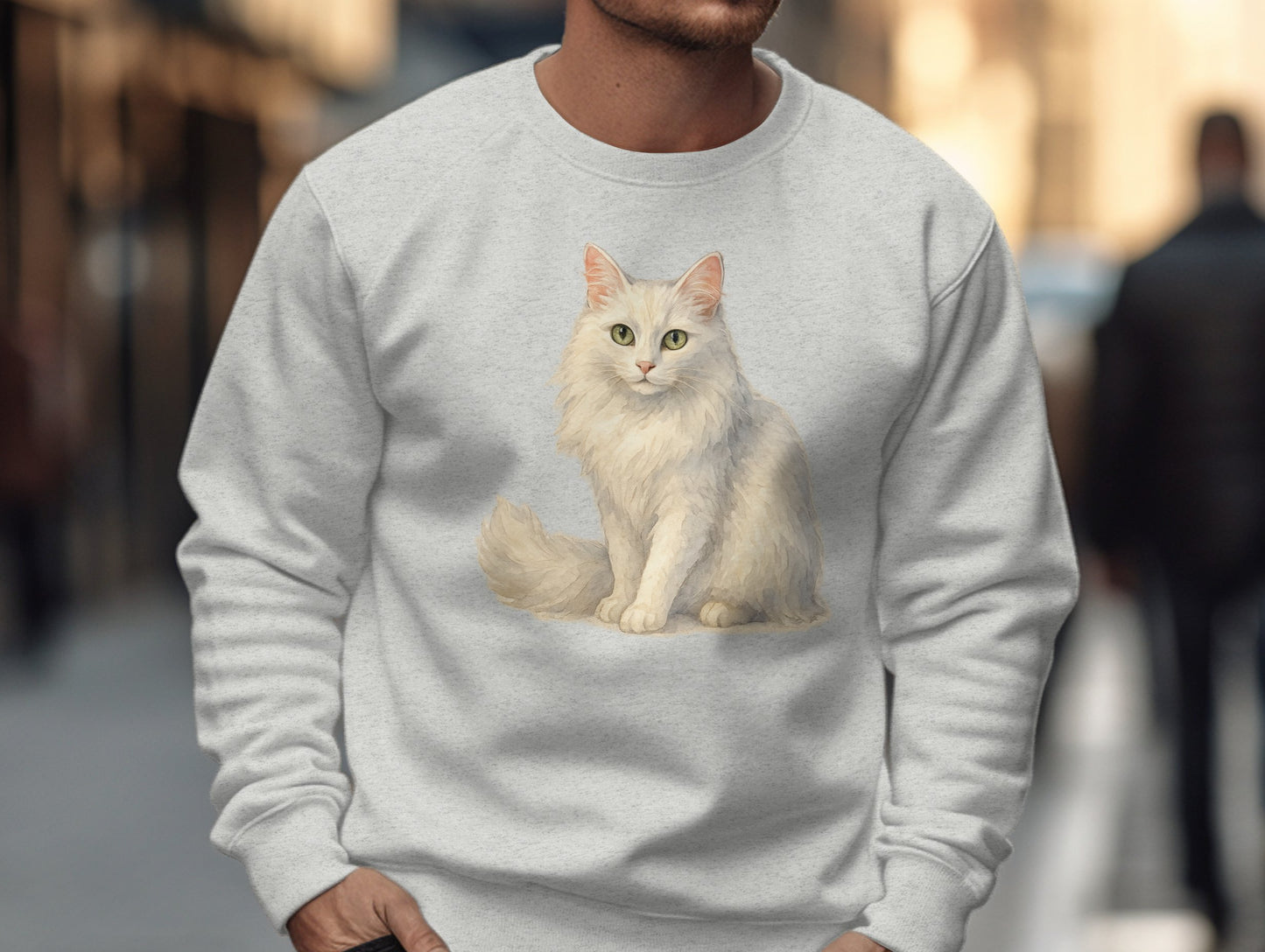 Fluffy White Cat Illustration Cozy Sweatshirt product type