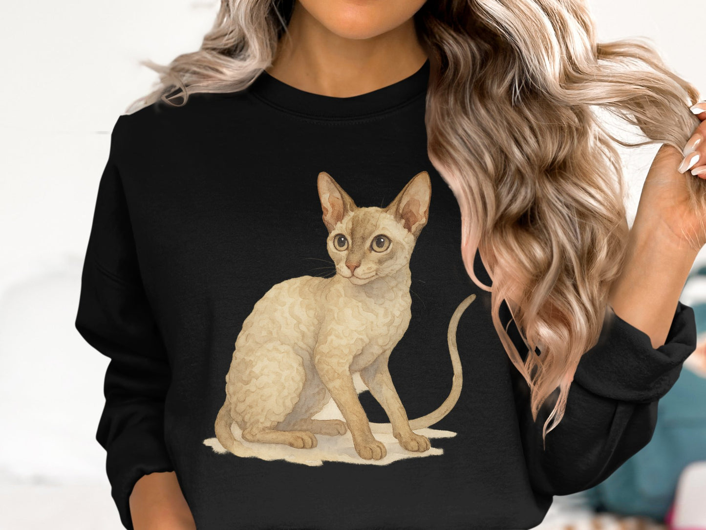 Cute Cat Illustration On Black Long Sleeve Product Type
