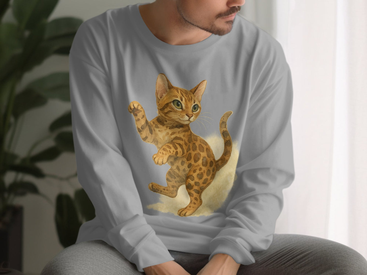 Cute Brown Kitten Print Design for Long Sleeve Shirt product type