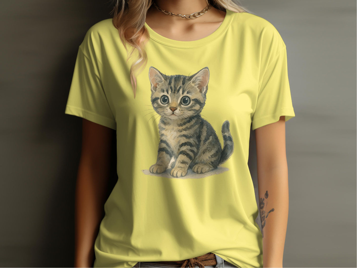 Adorable Kitten Design on Yellow T-shirt product type