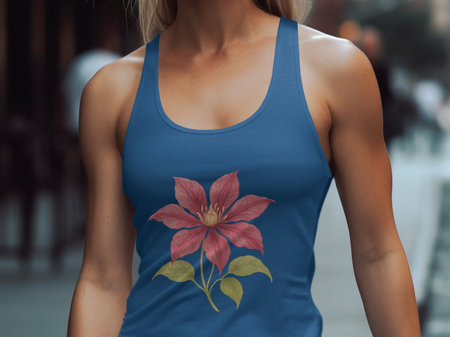 Beautiful Pink Flower Graphic Blue Tank Top product