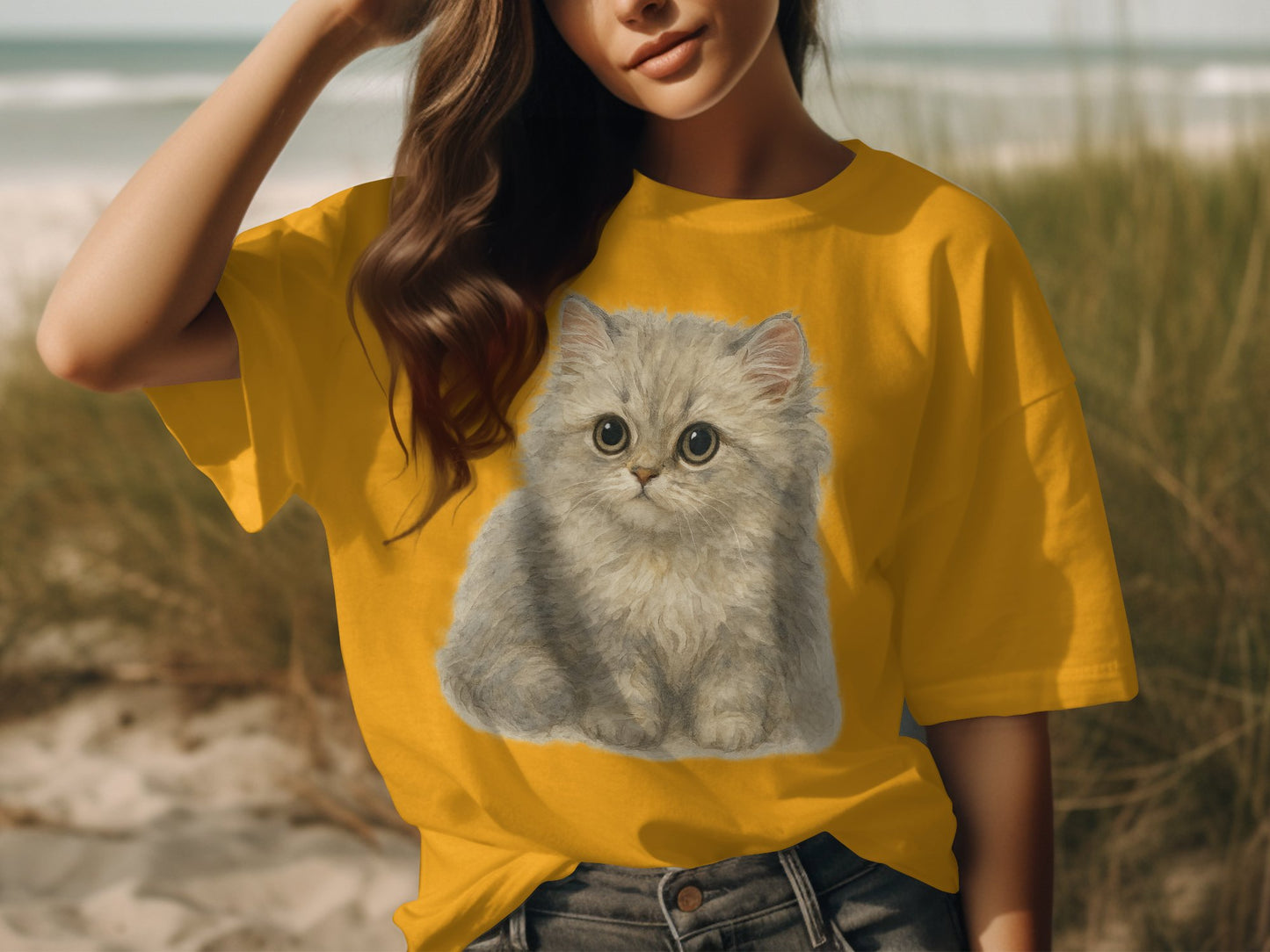 Adorable Fluffy Kitten Printed Graphic T-shirt product