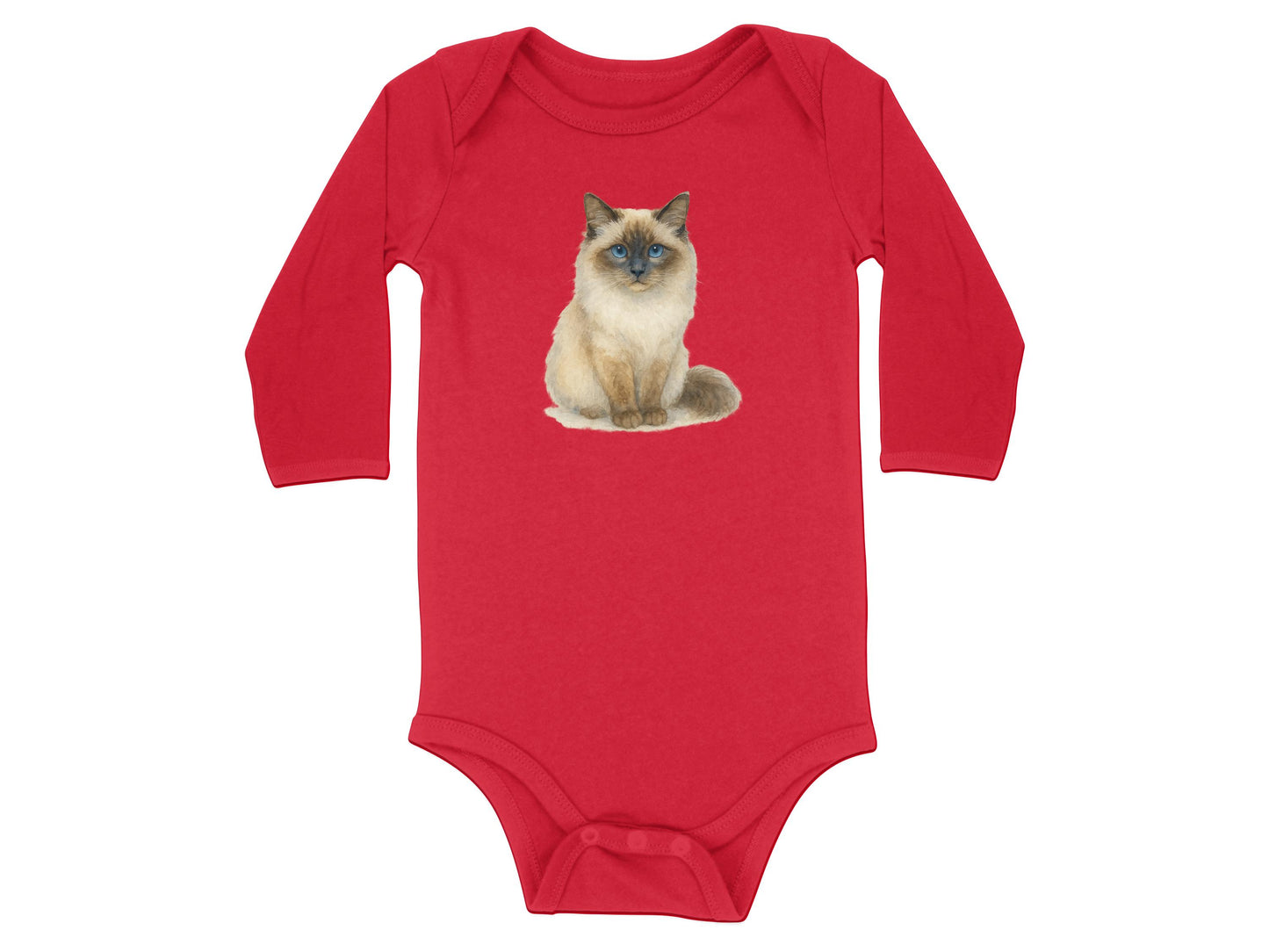Red Baby Bodysuit Long Sleeves with Cat Print product