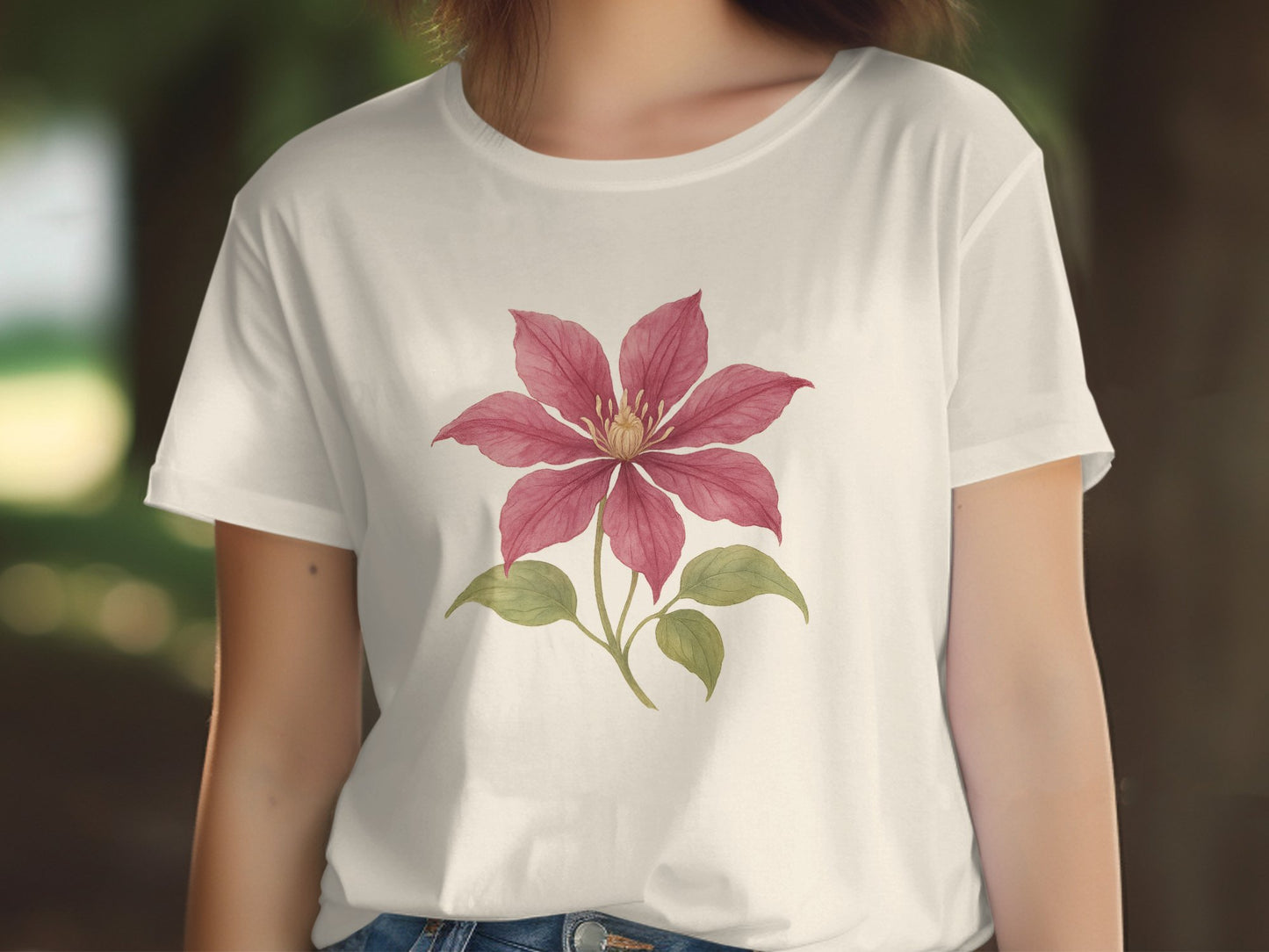 Pink Flower Design on White T-Shirt product