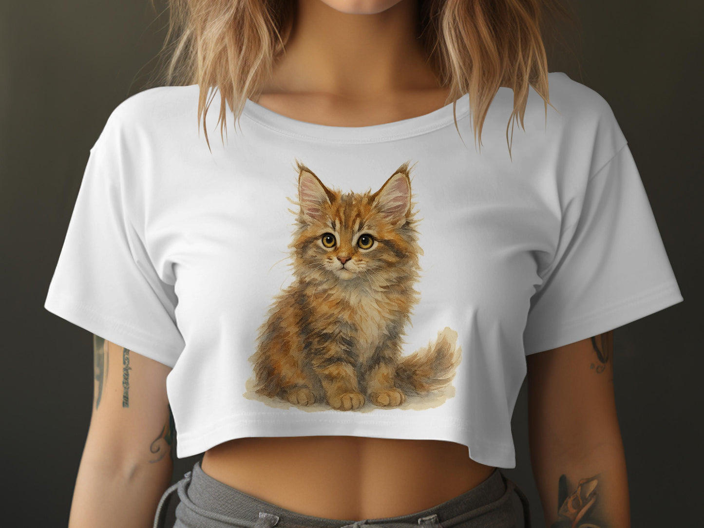 Adorable Kitten Print on White Crop Top product