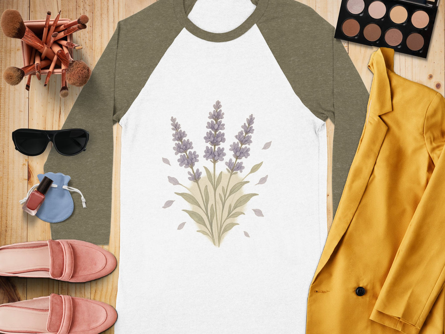 Lavender Floral Print Unisex Raglan Baseball Tee product