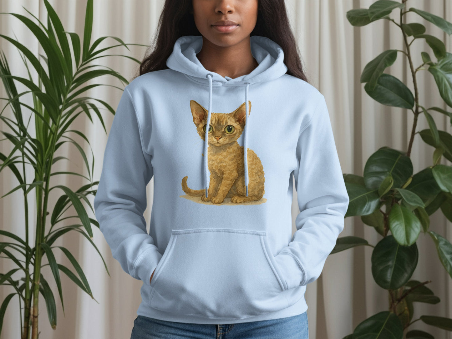 Cute Cat Print on Light Blue Hoodie Product