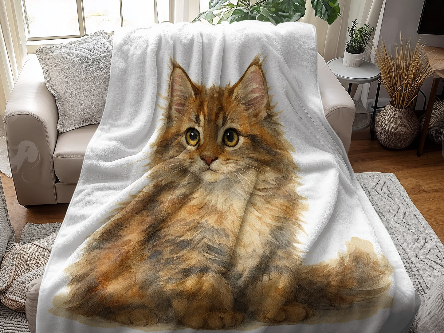Cuddly Cat Image Blanket Cozy Home Decor Product