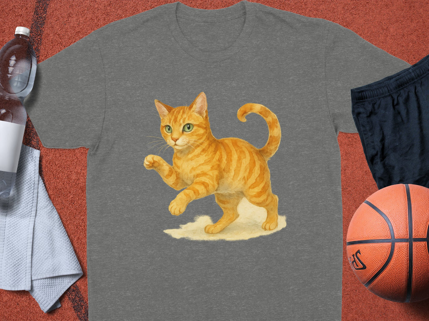 Adorable Cartoon Orange Cat Print on Gray T-shirt product