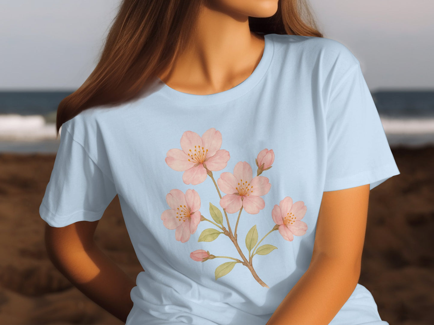 Blossom Floral Print Design on White T-shirt product type