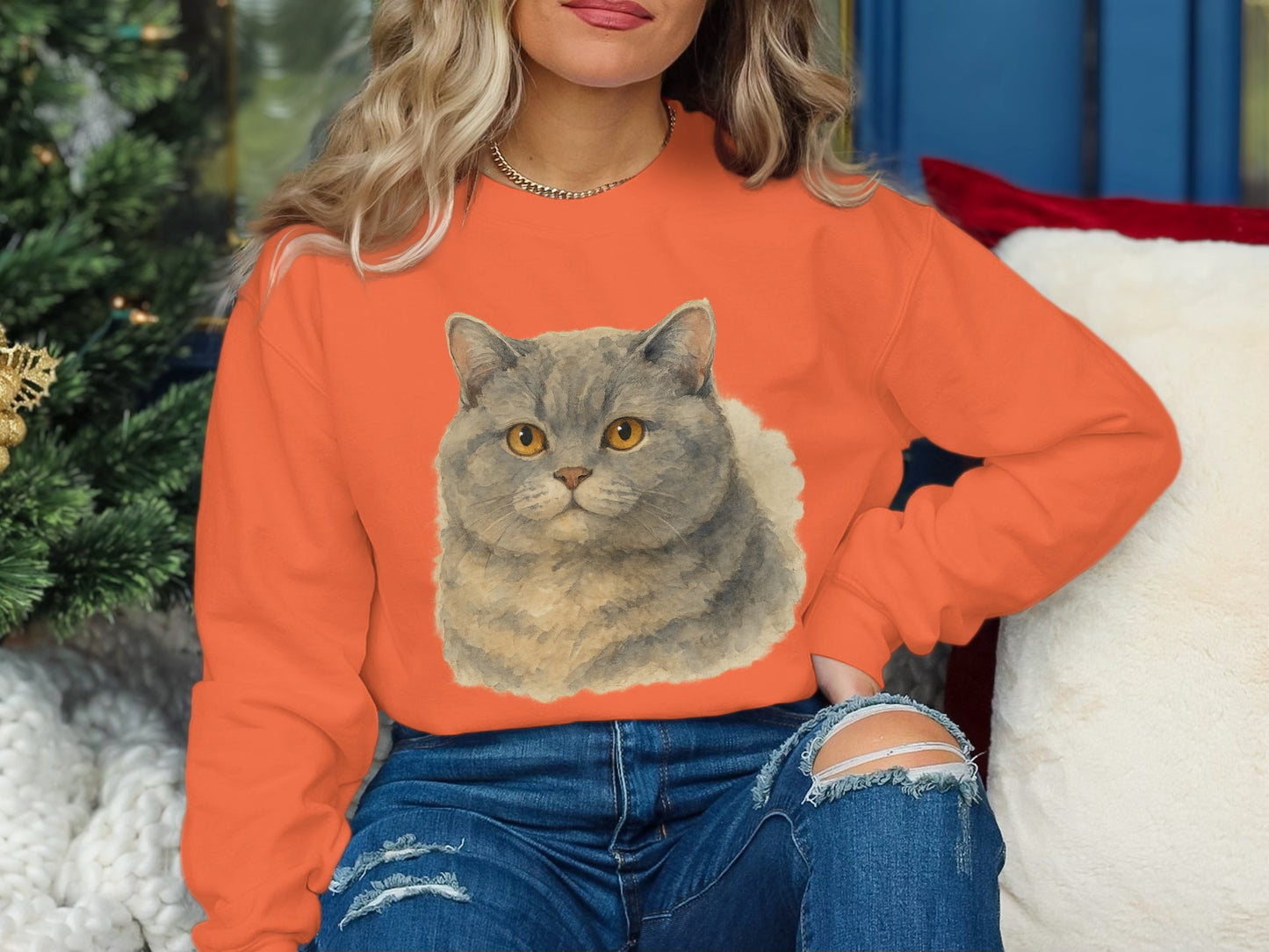 Cozy Sweatshirt Featuring Fluffy Cat Design product type