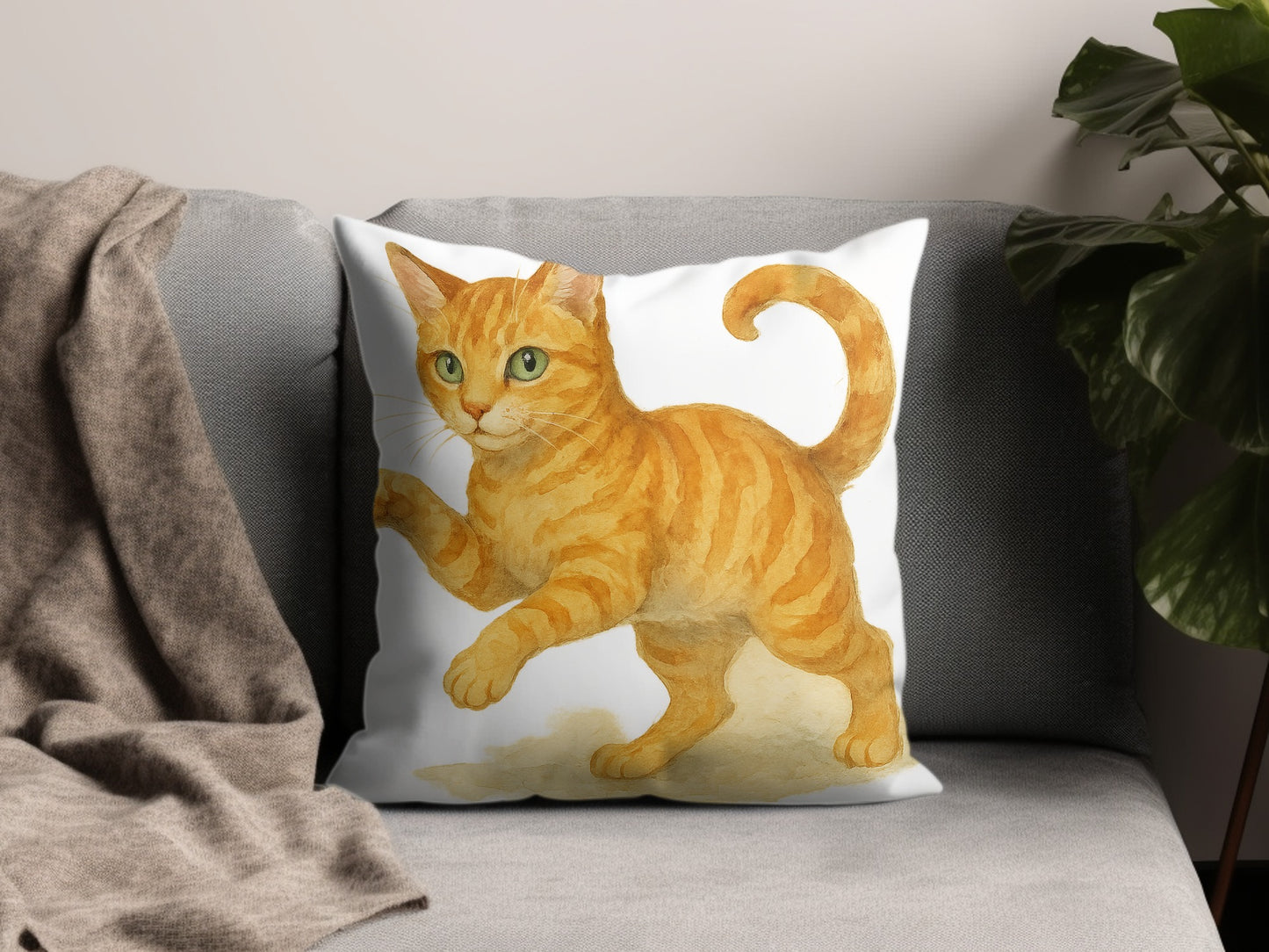 Charming Orange Cat Illustration Decorative Pillow product type