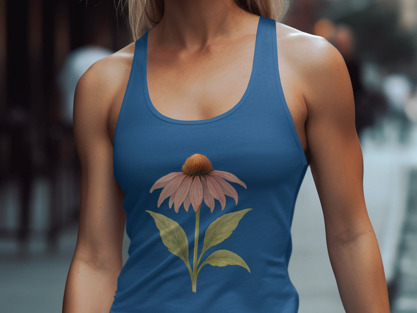 Echinacea Flower Design on Blue Tank Top product type