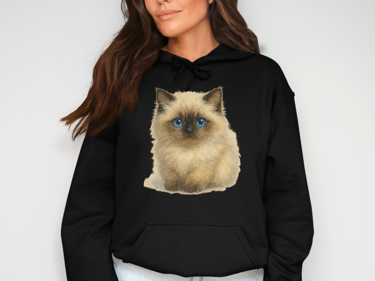 Adorable Fluffy Kitten Print Black Hoodie product