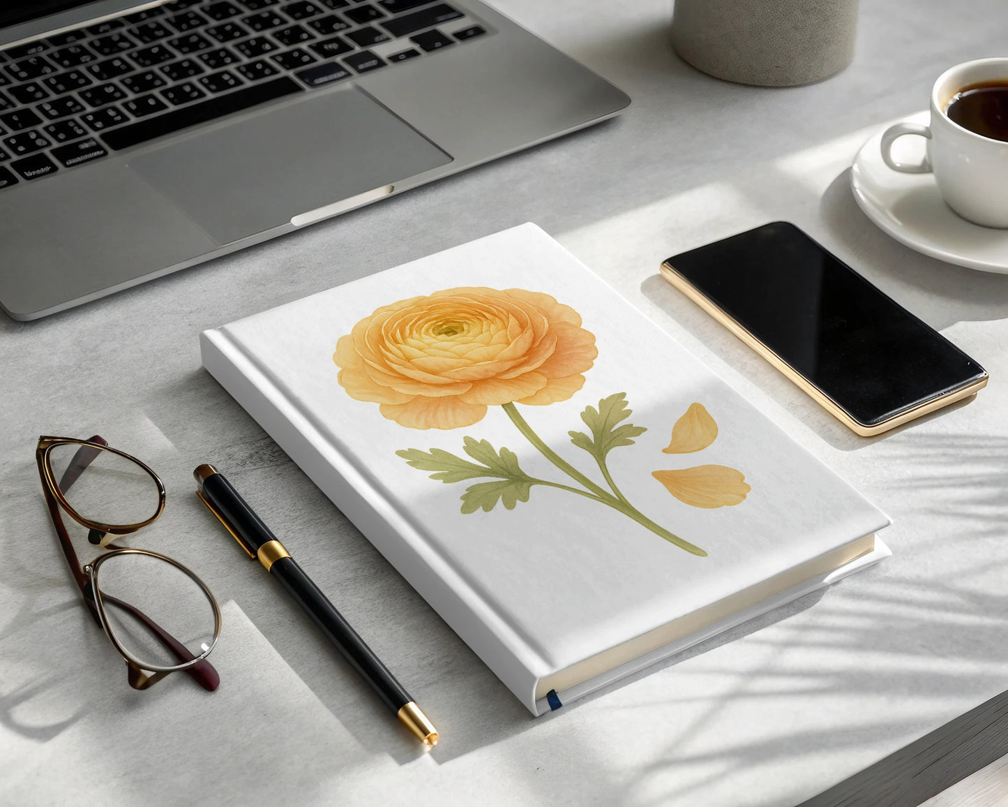Beautiful Yellow Flower on White Cover Notebook Product