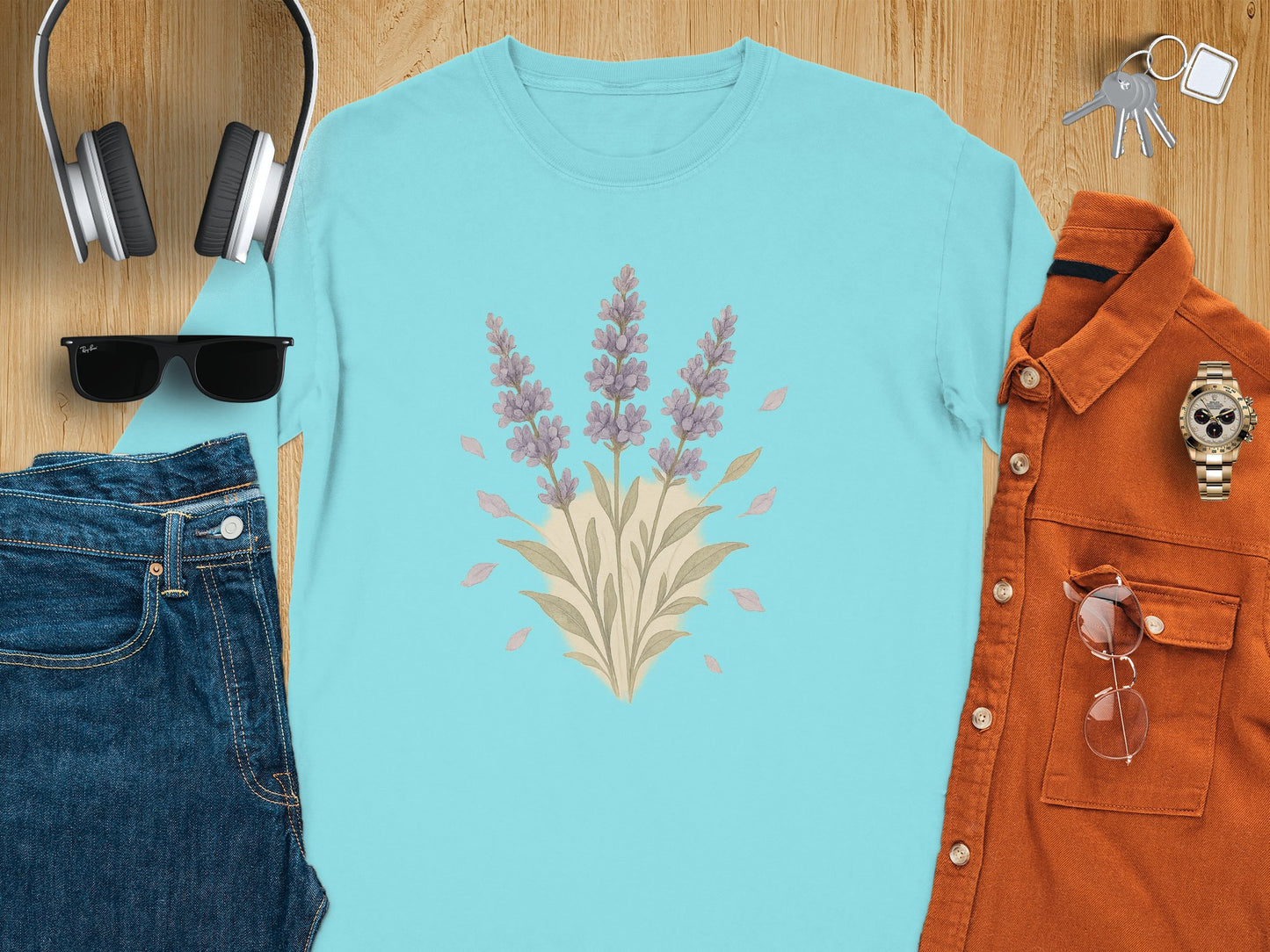 Lavender Bouquet Graphic Light Blue T-Shirt product