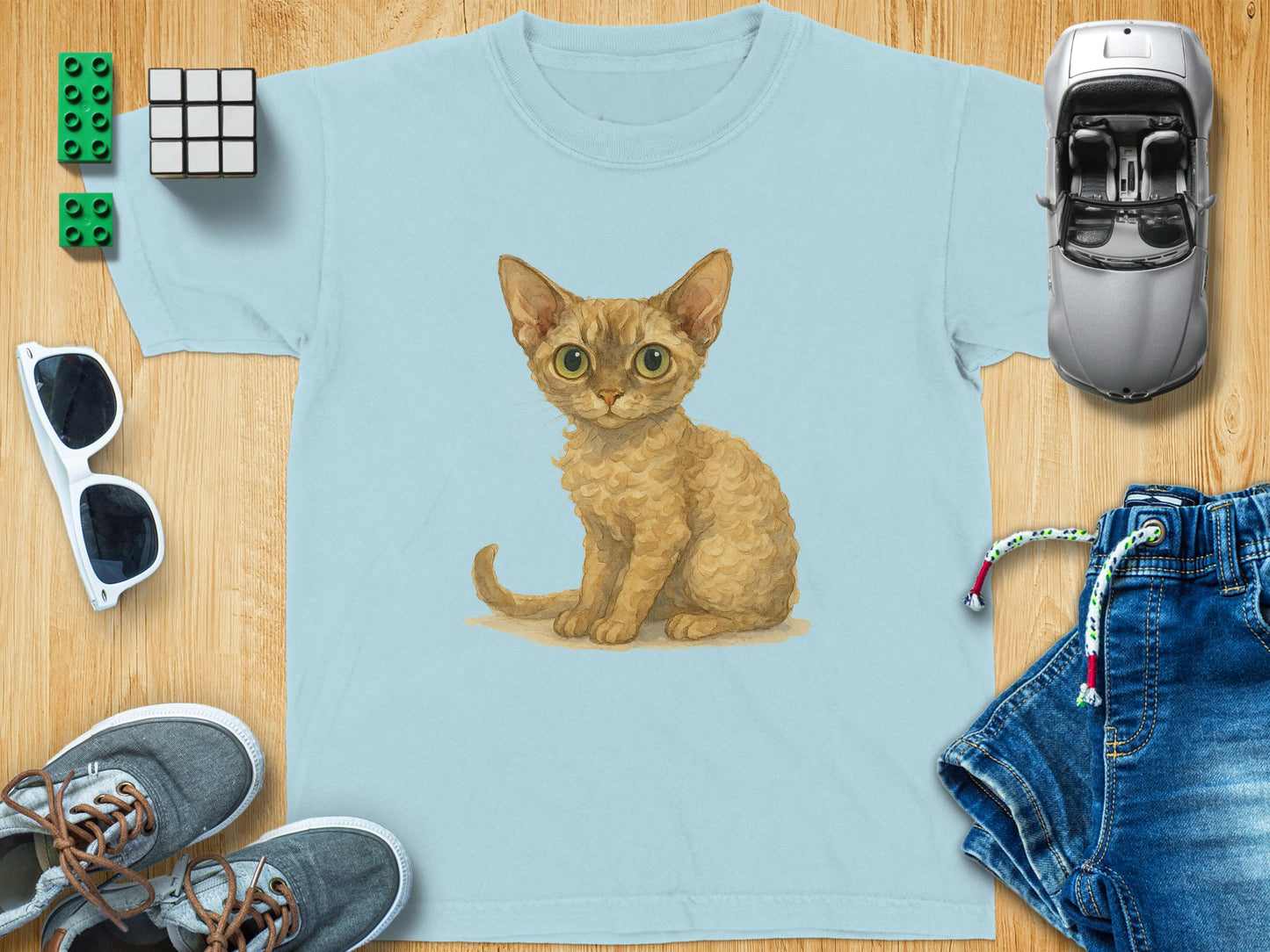 Cute Kitten Print Light Blue T-shirt product type