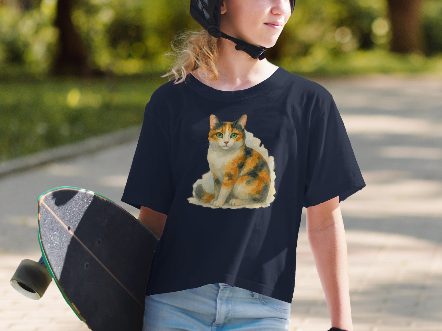 Calico Cat Graphic Print Skateboarder T-Shirt product type