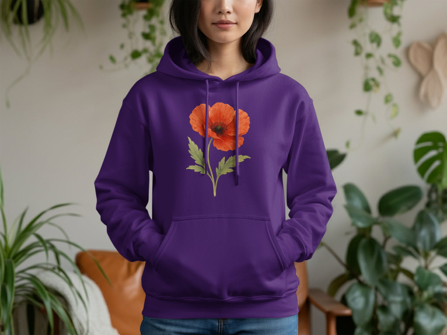 Vibrant Purple Hoodie with Orange Flower Design product