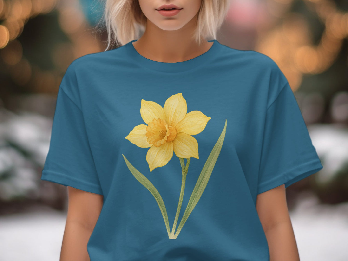 Beautiful Yellow Daffodil Blossom on Blue T-shirt product